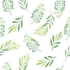 Naklejka na ściany i meble Green leaves seamless pattern. Vector illustration.