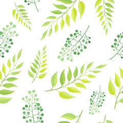 Green leaves seamless pattern. Vector illustration.