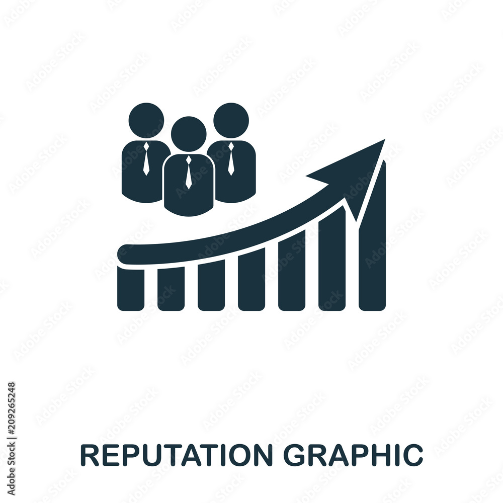 Poster reputation increase graphic icon. mobile apps, printing and more usage. simple element sing. monochr