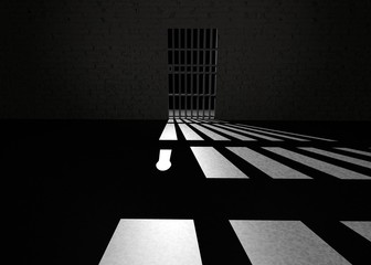 Cella di un carcere, interno di una cella di una prigione. Ombre proiettate per terra 