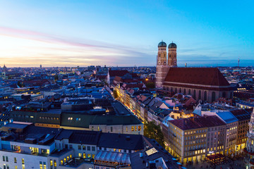 Aerial view of Frauenkirche at night, Munich, Bavaria, Germany - obrazy, fototapety, plakaty
