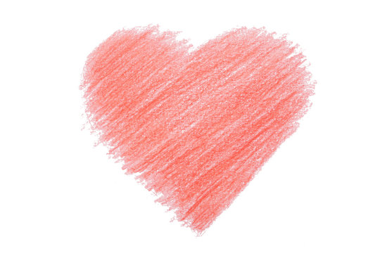 Red heart painted by pencil on white background