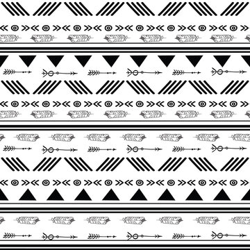 Black and white ikat tribal seamless pattern. Great for folk modern wallpaper, backgrounds, invitations, packaging design projects. Surface pattern design.
