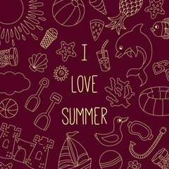 Summer doodles line vector