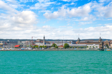 Fototapeta na wymiar Germany-view on the town Constance from ferry on Lake Constance
