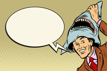 Joyful man, carnival shark costume