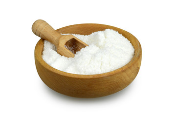 Fototapeta na wymiar Coconut flakes in a bowl isolated on white