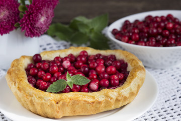 Homemade pie with cranberries.