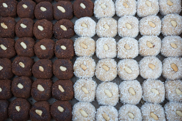 Marzipan with nuts. Dessert. Food. Sweets.