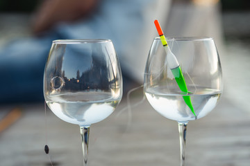Wedding table. Close-up of wine glass and name card