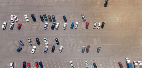 Parking near the shopping center. View from a height. Aerial photography - 209275040