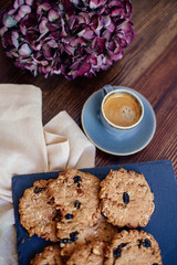 Cup of coffee and cookies.