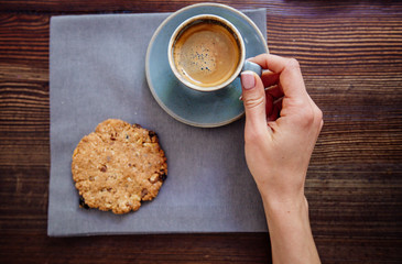 Cup of coffee and cookies.