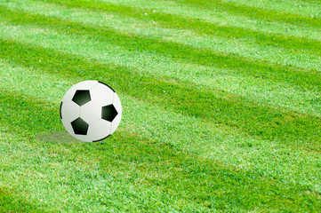 Soccer ball on the grass football pitch