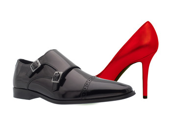 Black and red shoe. Men's and women's footwear.