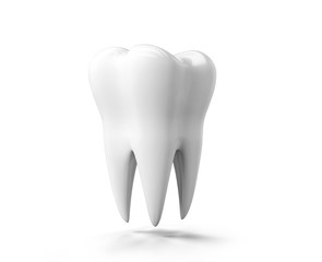 Photo-realistic illustration of a white tooth - isolated icon. Tooth isolated on white background. 3D render. Dental, medicine, health concept