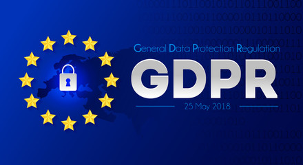 General Data Protection Regulation - GDPR. Vector illustration with EU map, flag and binary code. Vector illustration