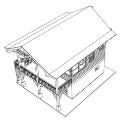 Vector sketch house on the white background. Vector architectural illustration