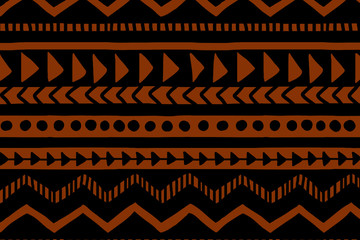 Black and terracotta geometric background. Ethnic hand drawn pattern
