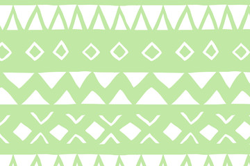 White and green geometric background. Ethnic hand drawn pattern
