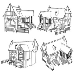 Vector sketch house on the white background. Vector architectural illustration