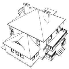 Vector sketch house on the white background. Vector architectural illustration