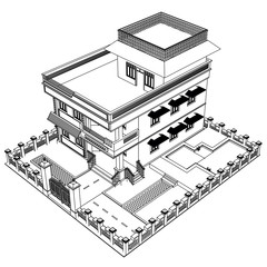 Vector sketch house on the white background. Vector architectural illustration