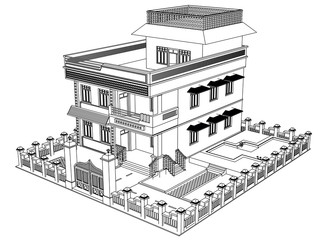 Vector sketch house on the white background. Vector architectural illustration