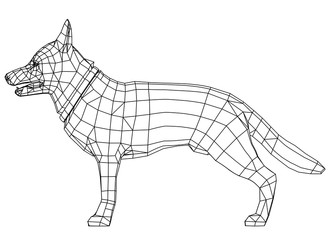 Dog polygonal lines illustration. German Shepherd dog vector on white background