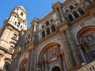 Fototapeta na wymiar The Cathedral of Malaga in the city of Malaga in Andalucia in southern Spain. It is in the Renaissance architectural tradition.