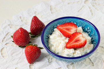Breakfast: homemade cottage cheese with strawberries.