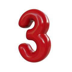 Glossy red number nine, 9. 3D render of bubble font isolated on white background
