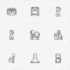 Kitchen Application line icon set with kitchen aspirator , juicer and blender