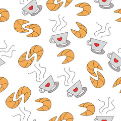 Croissant and coffee seamless pattern