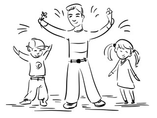 Vector doodle man, boy and girl - happy father day