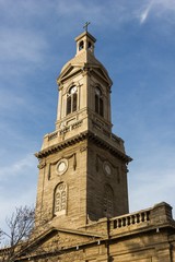 La Serena Cathedral in Plaza de Armas on blue sky background, Chile. Catholic religion architecture building concept