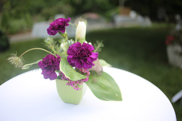 Floral Event Centerpiece: Purple, Fuchsia, Magenta, and Green Flower Arrangement