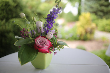 Floral Event Centerpiece: Purple, Fuchsia, Magenta, and Green Flower Arrangement