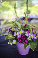 Floral Event Centerpiece: Purple, Fuchsia, Magenta, and Green Flower Arrangement