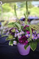 Floral Event Centerpiece: Purple, Fuchsia, Magenta, and Green Flower Arrangement