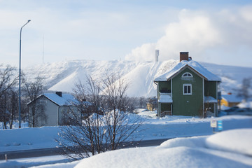 Winter view of Kiruna, the northernmost town in Sweden, province of Lapland, winter sunny picture
