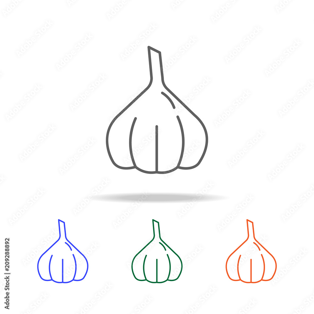 Poster outline garlic bulb icon. elements of fruits and vegetables in multi colored icons. premium quality 