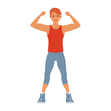 Fitness man flexing arms vector illustration graphic design