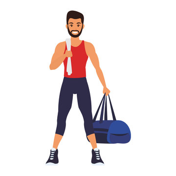 Fitness man with sport bag vector illustration graphic design