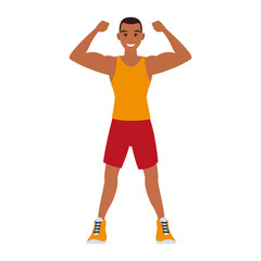 Fitness man flexing arms vector illustration graphic design