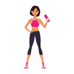 Fitness woman with thermo bottle cartoon vector illustration graphic design