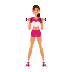 Fitness woman with dumbbells cartoon vector illustration graphic design