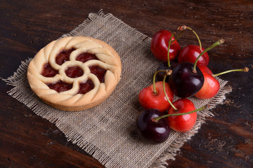 Cherry tart with red cherry fruits 
