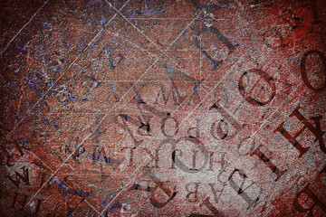 Chaotic grunge background with English letters