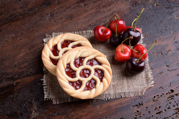 Cherry tart with red cherry fruits 